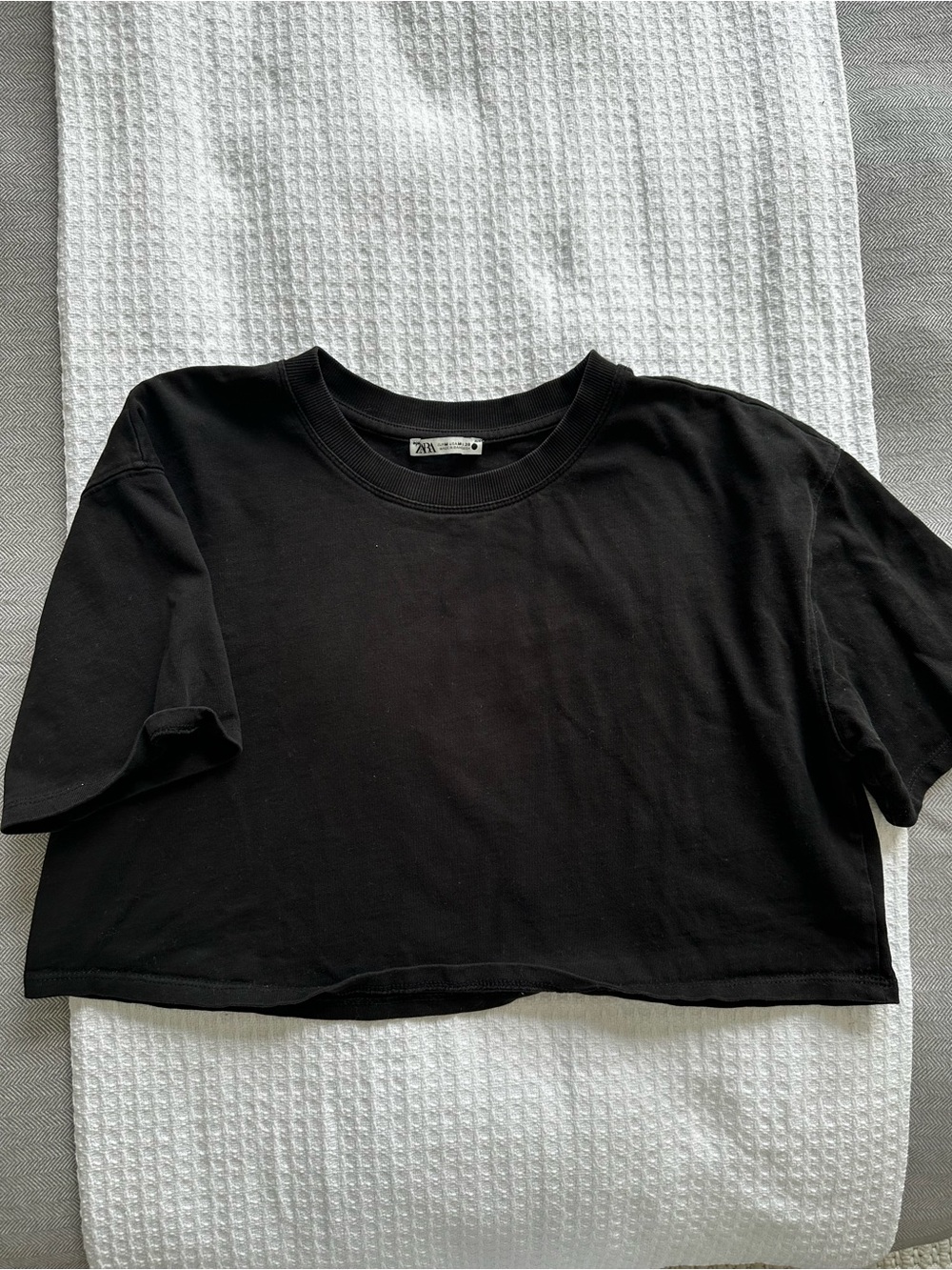 Zara Black Cropped Crewneck Tee
